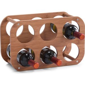 1x Houten wijnflessen rekken/wijnrekken compact voor 6 flessen 38 cm - Keukenbenodigdheden - Woonaccessoires/decoratie - Wijnflesrekken/wijnflessenrekken/wijnrekken - Rek/houder voor wijnflessen