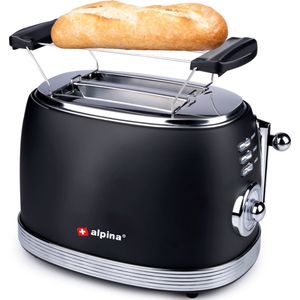 alpina Broodrooster - Retro Toaster - 6 Standen - Broodjeswarmer - 2 Sleuven - Opwarmen en Ontdooien - Zwart