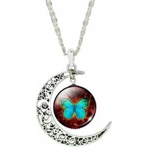 Fako Bijoux® - Ketting - Cabochon - Vlinder - Maan - Bruin/Groen