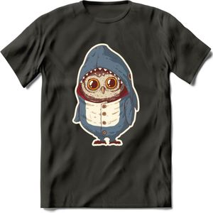 Casual haai uil T-Shirt Grappig | Dieren vissen uilen Kleding Kado Heren / Dames | Animal Skateboard Cadeau shirt - Donker Grijs - S