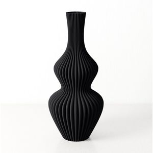 Dastium Home kleine Vaas - Zwart - H30 cm - Vaas voor zijden bloemen - Moderne decoratieve vaas gemaakt van duurzaam kunststof - Geribbelde vaas