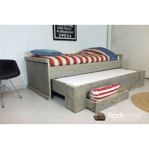 Rockwood® Kinderbed Steigerhout Marijn Inclusief 2 lattenbodems en matras bovenbed Saturnusinclusief blik beits white wash