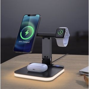 3-in-1 Oplaadstation. Multifunctioneel laadstation. All-in-one oplaadstation. Drievoudig oplaadstation. Triple charging dock. Universeel laadstation. (Zwart) (15V).