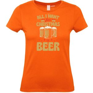 Dames t-shirt All I Want For Christmas Is Beer | Foute Kersttrui Dames Heren | Kerstcadeau | Kerstpakket | Oranje (Dames) | maat XL