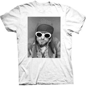 Kurt Cobain Heren Tshirt -S- Sunglasses Photo Wit
