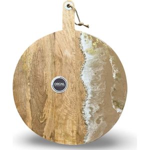 Luxe borrelplank-serveerplank-tapasplank-kaasplank-ronde houten borrelplank-epoxy versiering-beige wit goud-ORGNL Art Design