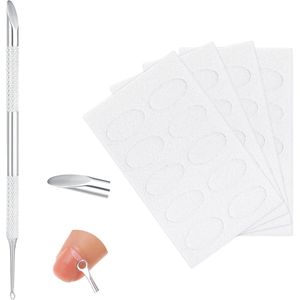 Professionele dubbele kop nagelriemduwer van roestvrij staal met nagelriemmes en 50 schuurpapiertjes voor nauwkeurige en hygiënische nagelverzorging