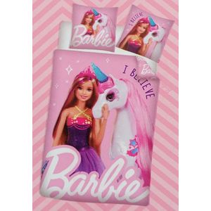 Barbie Dekbedovertrek 140x200 cm met instopstrook - kussensloop 60x70 cm - Roze