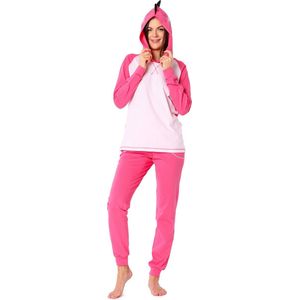 Ladeheid Dames Pyjama - met Capuchon - Lange mouwen - Lange broek - Katoen - LA-LA40-238-PJ - Donkerroze Dino - XS