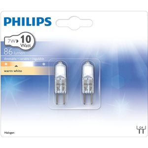 Philips 12V Halogeenlamp G4 - 7W (10W) - Warm Wit Licht - Dimbaar - 2 stuks