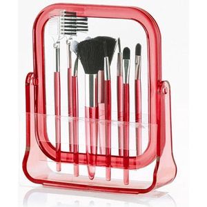 Primizima Spiegel met Make-up Kwastenset - Rood - 6 Stuks
