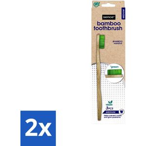 Sence - Bamboo - Tandenborstels - Medium - Set van 3 - Groen - Voordeelverpakking - 2 stuks