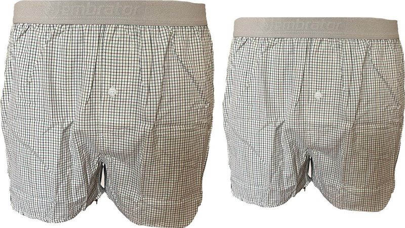 Embrator 2-pack mannen Boxershort Loose Fit geweven katoen wit/groen/grijs M
