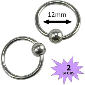 Fako Bijoux® - Ball Closure Piercing - Ring - 12mm - Zilverkleurig - 2 Stuks