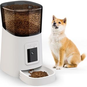 Proun Pet Voerautomaat - met Camera - Dispenser voor Kat en Hond - Inhoud 6 Liter - met Smartphone besturing - Wit - Voerbak