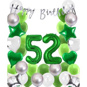 Snoes Ballonnen 52 Jaar Wit Groen Zilver Mega Ballon - Compleet Feestpakket 52 Jaar - Verjaardag Versiering Slinger Happy Birthday – Folieballon – Latex Ballonnen - Helium Ballonnen