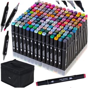 Playos® - Alcohol Markers - 168 Stuks - Inclusief Opbergtas en Base - Etui - Stiften - Twin Markers - Volwassenen en Kinderen - Dubbelzijdige Dual Tip Markers - Twinmarkers - Markeerstiften Alcohol - Alcohol Stiften - Creatief - Tekenen en Kleuren