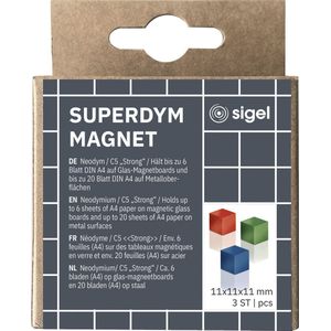 Sigel magneten - voor glasbord - C5 sterk - 11x11x11mm - blauw, rood, groen - SI-BA725