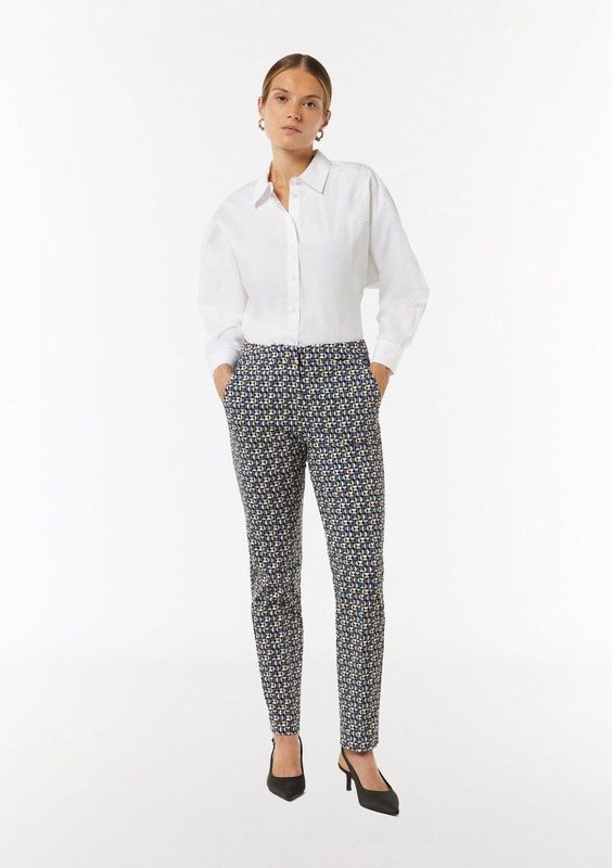 comma - Capri Broeken - 7/8 - Luxe Viscose Stretchstof - All-over Print