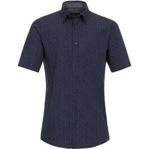 CASA MODA Sport comfort fit overhemd - korte mouw - seersucker - blauw dessin - Strijkvriendelijk - Boordmaat: 53 - 54