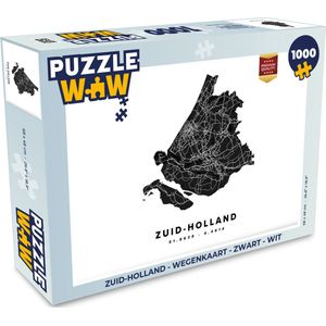 Puzzel Zuid-Holland - Wegenkaart - Zwart - Wit - Legpuzzel - Puzzel 1000 stukjes volwassenen