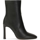 Black leather calf-length boots