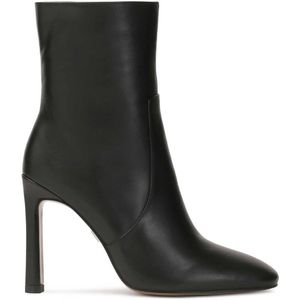Black leather calf-length boots