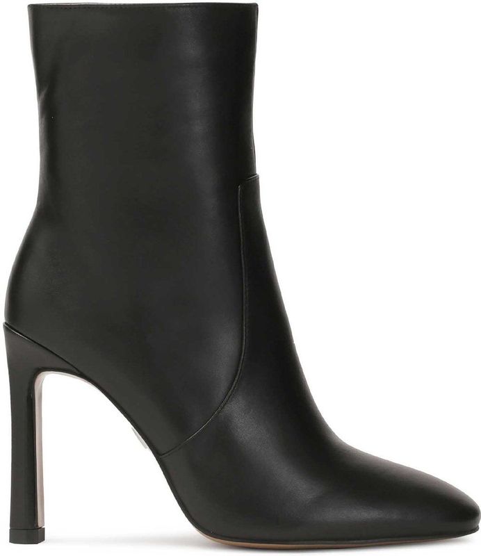 Black leather calf-length boots