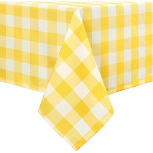 Geruit vierkant tafelkleed van polyester, vuilafstotend, waterafstotend en kreukvrij, wasbaar tafelkleed voor eetkamer, feest, tuin, 110 x 140 cm, geel en wit