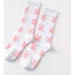 Wietsokken - Cannabissokken - Wiet - Cannabis - wit-zalm - Unisex sokken - Maat 36-45