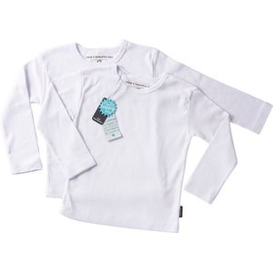 Little Label Ondergoed Jongens - T shirt Jongens Maat 92 - Wit - Zachte BIO Katoen - 2 Stuks - t shirt lange mouwen - Basic Wit Ondershirt