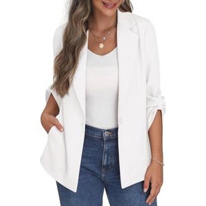 Damesblazerpak met Open Voorkant en Verstelbare Mouwen - Blazerjack met Knopen en Zakken