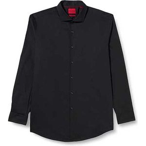 HUGO Kason slim fit overhemd - twill - zwart - Strijkvriendelijk - Boordmaat: 42