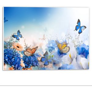 Forex - Sprookjesachtige Blauwe Vlinders - 40x30cm Foto op Forex