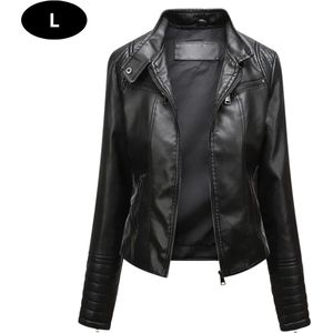 Livano Leren Jas - Leather Jacket - Lederen Jas - Bomberjack - Pilotenjack - Blazer - Biker - Motorjas - Motormuis - Dames - Zwart XS