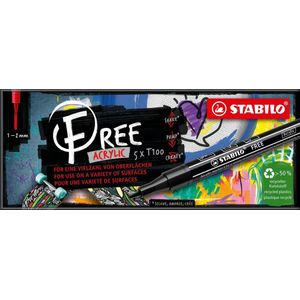 STABILO FREE - Acryl Marker - T100 - Ronde Punt - 1-2 mm - Set Lente - Met 5 Verschillende Kleuren