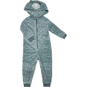 Kinderen fleece onesie Art. 293725 met capuchon Cocodream Donker Groen - maat 104