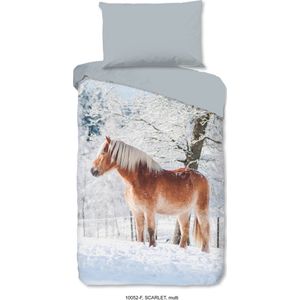 Good Morning Kinderdekbedovertrek ""haflinger paard in de sneeuw"" - Multi - (140x200/220 cm) - Katoen Flanel