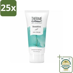 25 x Therme - Sensitive - Anti-transpirant Crème - Hydraterend - 60ml - Grootverpakking - Anti-transpirant Crème - Gevoelige Huid - Hydraterende Crème - 24h Bescherming - Anti-irritatie