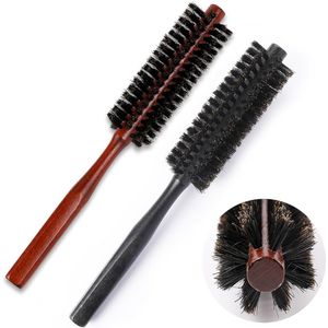 2 stuks kleine ronde borstel om te föhnen met wildzwijnharen en natuurlijk houten handvat