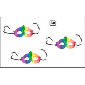 3x Luxe oogmasker Rainbow - regenboog - Thema feest party festival pride fun evenement