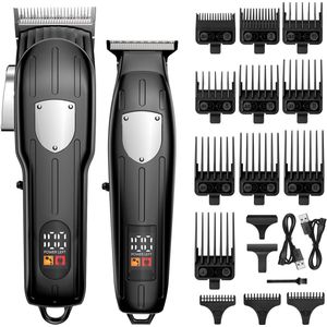 Tondeuse voor heren, professionele draadloze tondeuse met T-mes, tondeuseset met LED-display, multifunctionele tondeuse en scheermesset, oplaadbaar via USB.