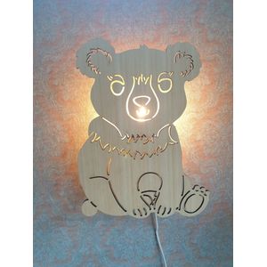 Phanti Fantasie Kinderlamp - Wandlamp - Dierenlamp - Bibi beer - bamboe - 45 cm hoog - handgemaakt