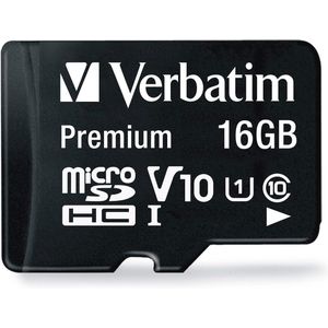microSDHC geheugenkaart 16GB met adapter - Klasse 10, leessnelheid tot 80 MB/s