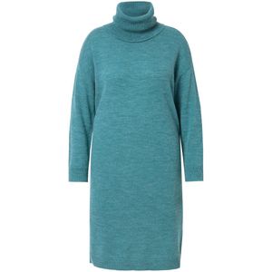 Janet & Joyce - Dames - Gebreide jurk col lange mouwen - Donker turquoise - Maat 54+