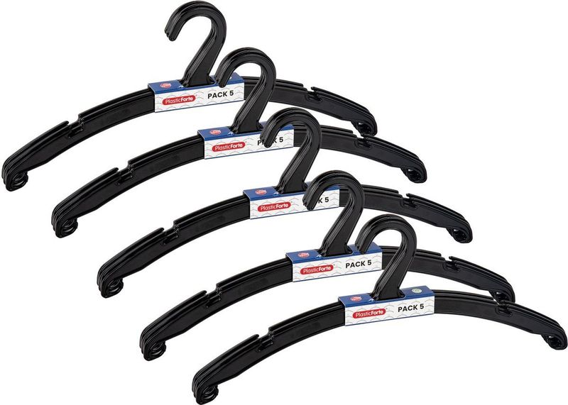 Plasticforte - Kledinghangers - Zwart - 25x - Kunststof - 42 x 18 cm