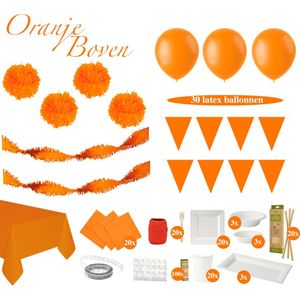Koningsdag - Versiering - Oranje - Pakket - Feest - Feest Versiering - Slingers - Ballonnen - Tafelkleed - Ballonnenboog - Uitgebreide Set - Tafelbenodigdheden - Servetten