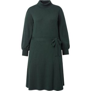MIAMODA MIAMODA - Dames - Gebreide jurk midilengte col ceintuur in de taille - Donkergroen - Maat 42+