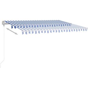 vidaXL - Luifel - handmatig - uittrekbaar - met - LED - 4x3 - m - blauw - en - wit