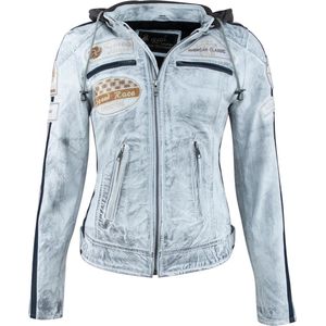 Urban 5884 - 66 - Dames jas - Biker jack - Lams leren jas - Afneembare Hoodie - Craft Grijs -Maat M